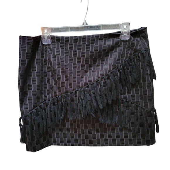 Black Textured Mini Skirt With Fringe Details By WAYF Size L Cotton/Polyester Bl - Picture 2 of 5